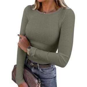 Rib Knit Long Sleeve Tee – Slim Fit Basic Top for Layering
